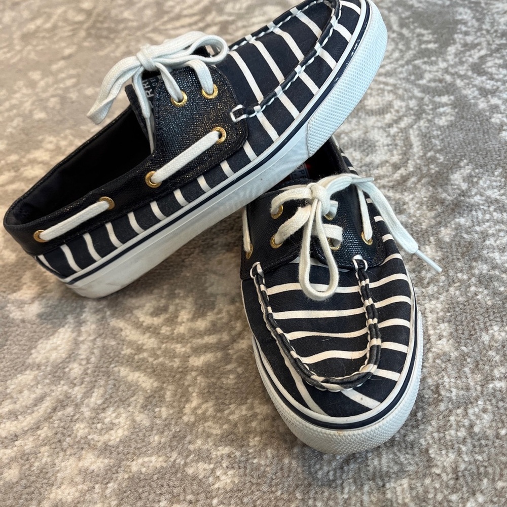Sperry Top Sider Biscayne Women's Navy/White Striped Boat Shoes Sz 6.5  9776790